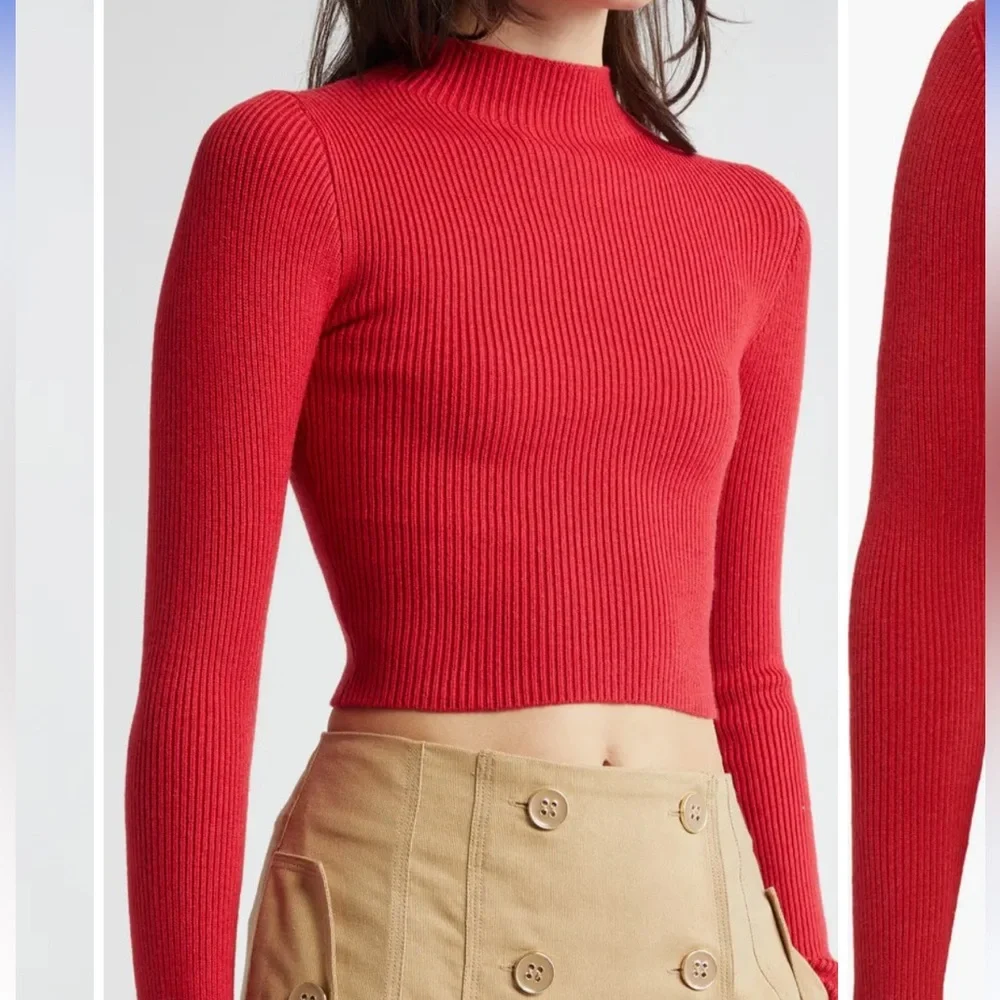 FARM Rio Red Ribbed Long-Sleeve Crop Top - Picture 6 of 12